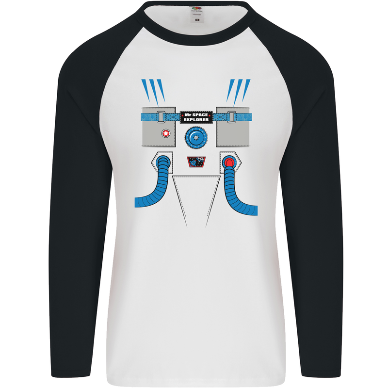 Astronaut Fancy Dress Costume Mens L/S Baseball T-Shirt White/Black