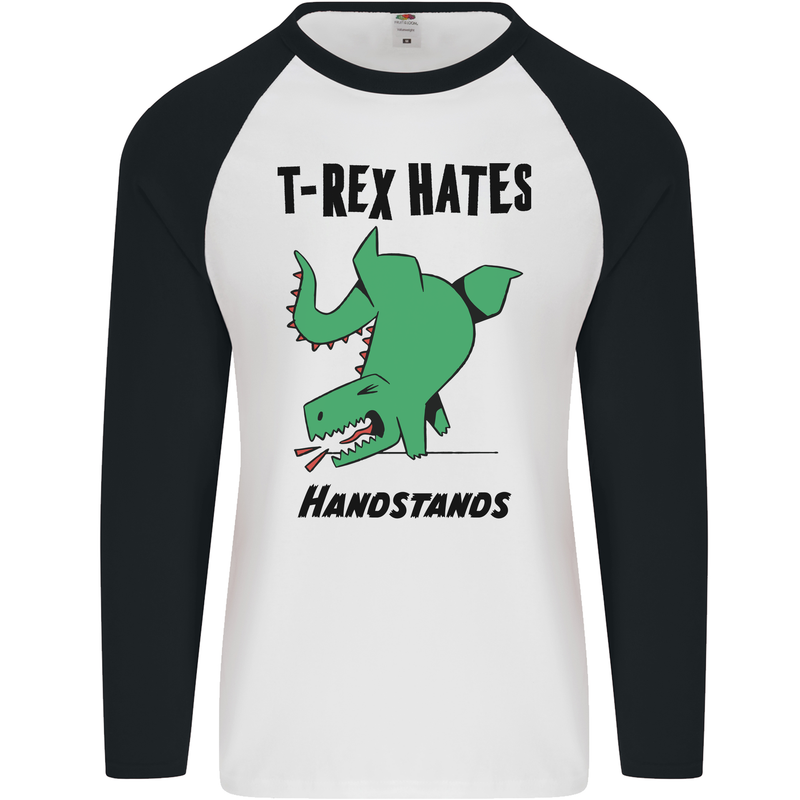 T-Rex Hates Handstands Funny Dinosaurs Mens L/S Baseball T-Shirt White/Black