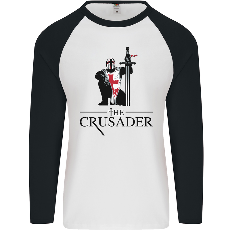 The Cusader Knights Templar St Georges Day Mens L/S Baseball T-Shirt White/Black