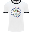 Torn Belize Flag Belizean Day Football Mens Ringer T-Shirt White/Black