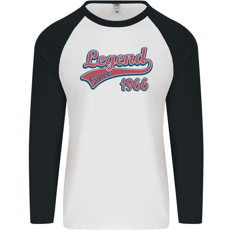 Legend Since 57th Birthday 1966 Mens L/S Baseball T-Shirt White/Black