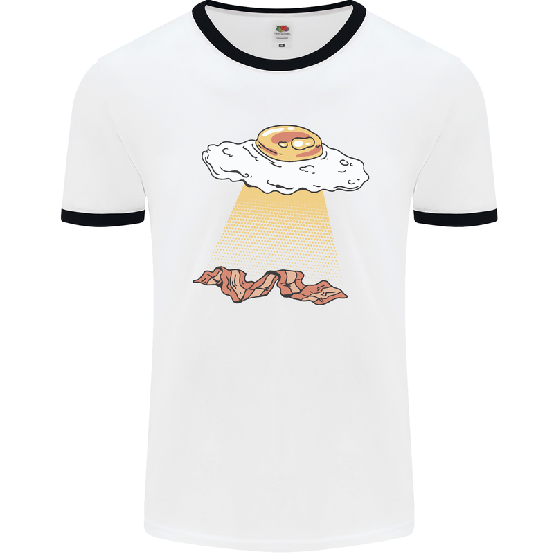 Bacon Abduction Funny Alien UFO Food Mens Ringer T-Shirt White/Black