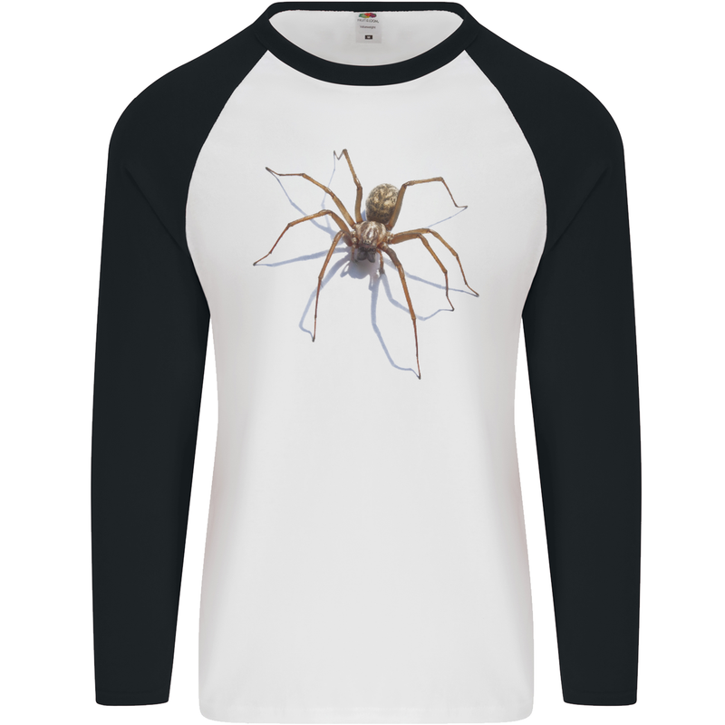 Gruesome Spider Halloween 3D Effect Mens L/S Baseball T-Shirt White/Black