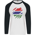 Torn Gambia Flag Gambian Day Football Mens L/S Baseball T-Shirt White/Black