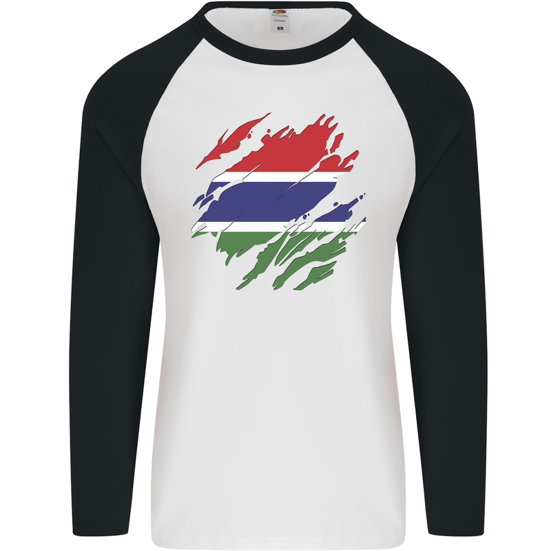 Torn Gambia Flag Gambian Day Football Mens L/S Baseball T-Shirt White/Black