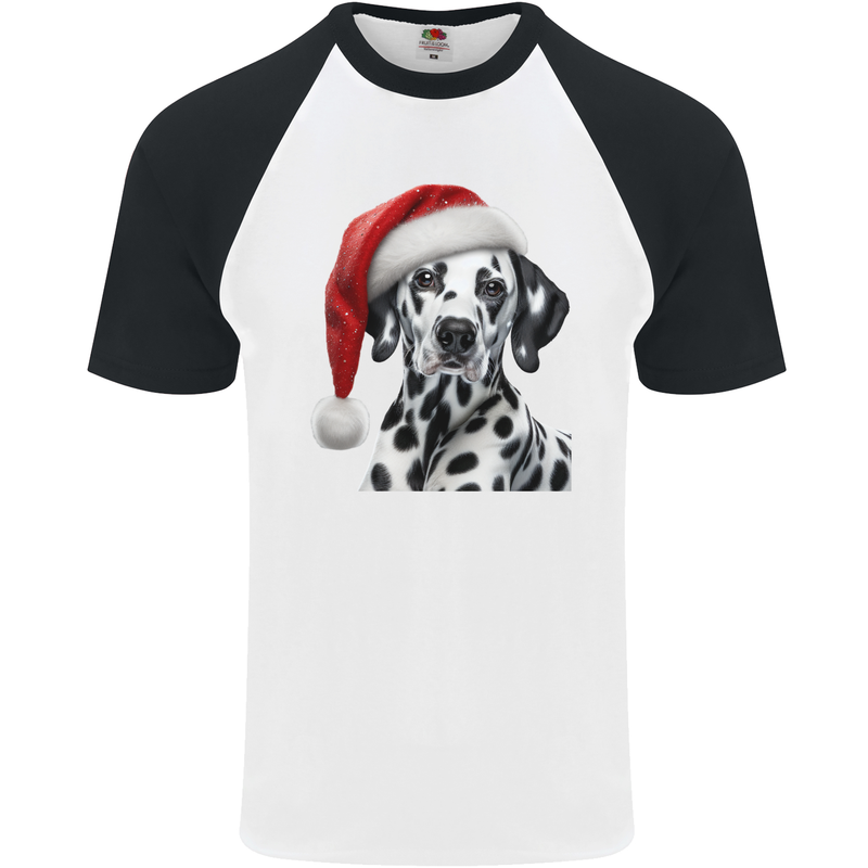 Christmas Dalmatian Wearing a Xmas Hat Dog Mens S/S Baseball T-Shirt White/Black