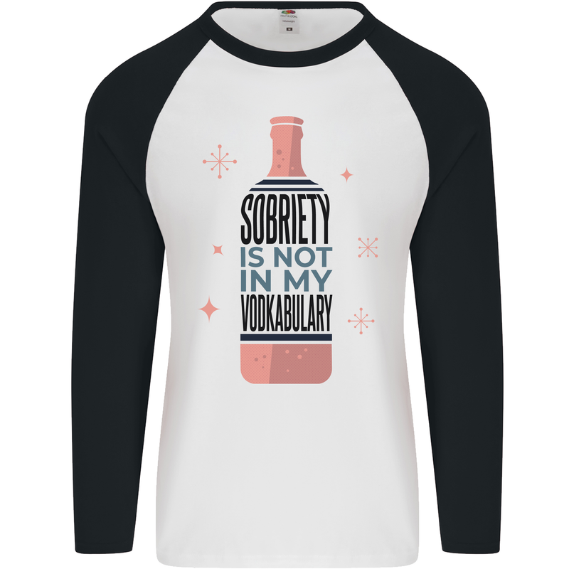 Vodka Sobriety Vodkabulary Alcohol Mens L/S Baseball T-Shirt White/Black