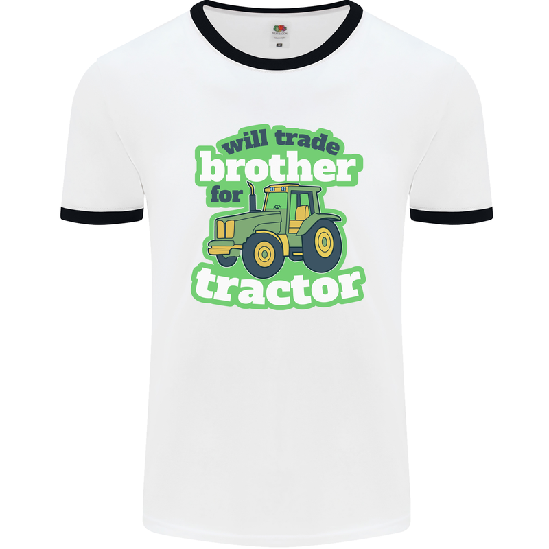 Will Trade Brother For Tractor Farmer Mens Ringer T-Shirt White/Black