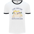 Plans With My Cat in the Garden Gardener Mens Ringer T-Shirt White/Black