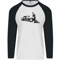 Trains Locomotive Steam Engine Trainspotting Mens L/S Baseball T-Shirt White/Black