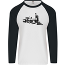 Trains Locomotive Steam Engine Trainspotting Mens L/S Baseball T-Shirt White/Black