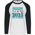 Arriving 2025 New Baby Pregnancy Pregnant Mens L/S Baseball T-Shirt White/Black