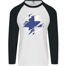 Torn Finland Flag Finnish Day Football Mens L/S Baseball T-Shirt White/Black