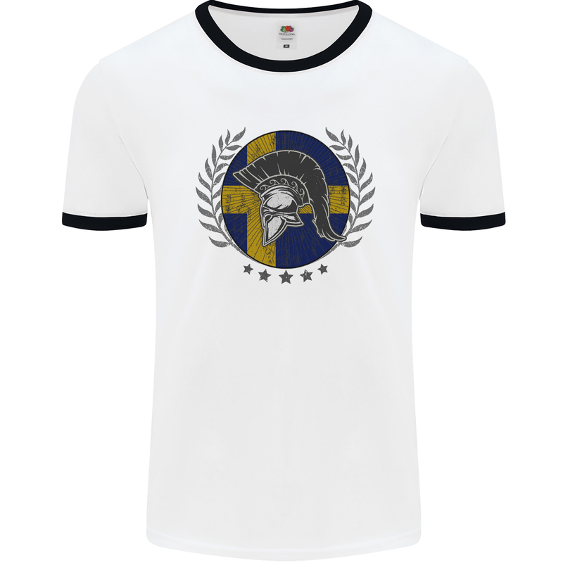 Sweden Bodybuilding Flag Gym Training Swedish Mens Ringer T-Shirt White/Black