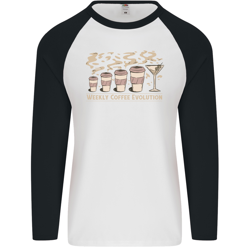 Weekly Coffee To Alcohol Evolution Wine Mens L/S Baseball T-Shirt White/Black