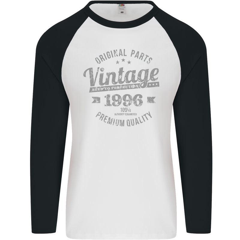 Vintage Year 27th Birthday 1996 Mens L/S Baseball T-Shirt White/Black