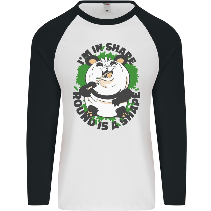 Panda Bear Funny Overweight Fat Humour Mens L/S Baseball T-Shirt White/Black