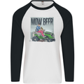 Mow Beer Funny Lawnmower Alcohol Gardening Mens L/S Baseball T-Shirt White/Black