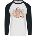 Bad Santa Christmas Tattoo Xmas Biker Gym Mens L/S Baseball T-Shirt White/Black