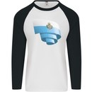 Curled San Marino Flag Sammarinese Day Football Mens L/S Baseball T-Shirt White/Black