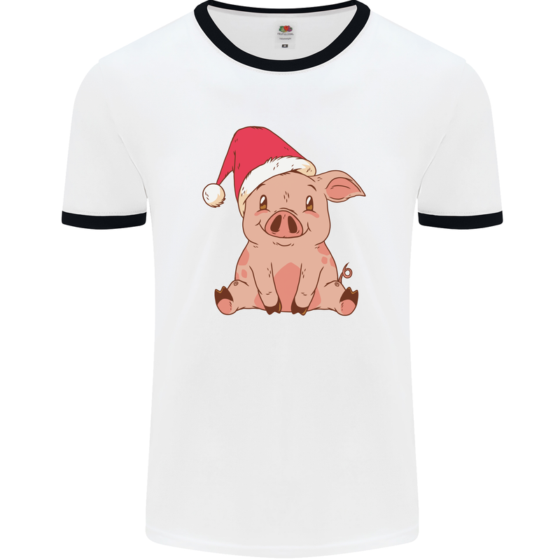 A Happy Christmas Pig Funny Xmas Mens Ringer T-Shirt White/Black