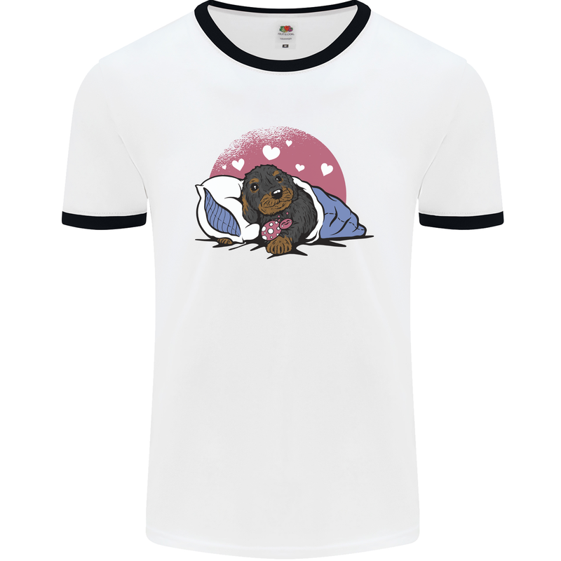 A Dachshund in Bed Dog Mens Ringer T-Shirt White/Black