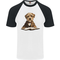 A Dog Reading a Book Mens S/S Baseball T-Shirt White/Black