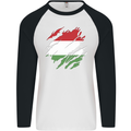 Torn Hungary Flag Hungarian Day Football Mens L/S Baseball T-Shirt White/Black