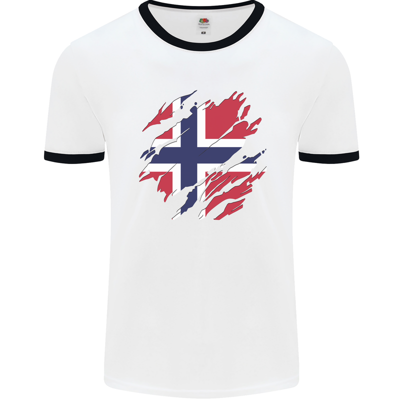 Torn Norway Flag Norwegian Day Football Mens Ringer T-Shirt White/Black