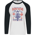 Roadway Bastard Motorcycle Biker Motorbike Mens L/S Baseball T-Shirt White/Black