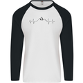 Mountain ECG Hiking Trekking Climbing Pulse Mens L/S Baseball T-Shirt White/Black