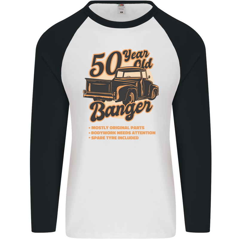50 Year Old Banger Birthday 50th Year Old Mens L/S Baseball T-Shirt White/Black