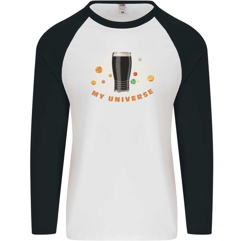 My Guiness Universe Mens L/S Baseball T-Shirt White/Black