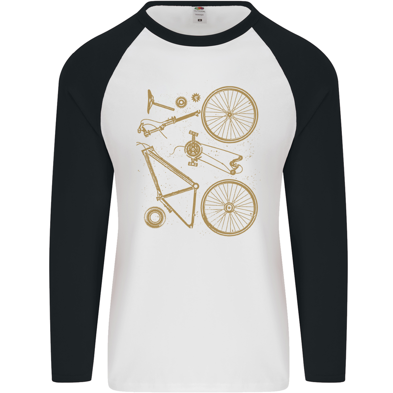 Bicycle Parts Cycling Cyclist Bike Funny Mens L/S Baseball T-Shirt White/Black