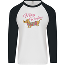 Merry Wiener Funny Christmas Dog Mens L/S Baseball T-Shirt White/Black