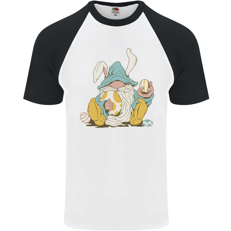 Easter Gnome With Eggs and Bunny Ears Mens S/S Baseball T-Shirt White/Black