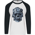 Speaker Skull Music Hi-Fi Mens L/S Baseball T-Shirt White/Black