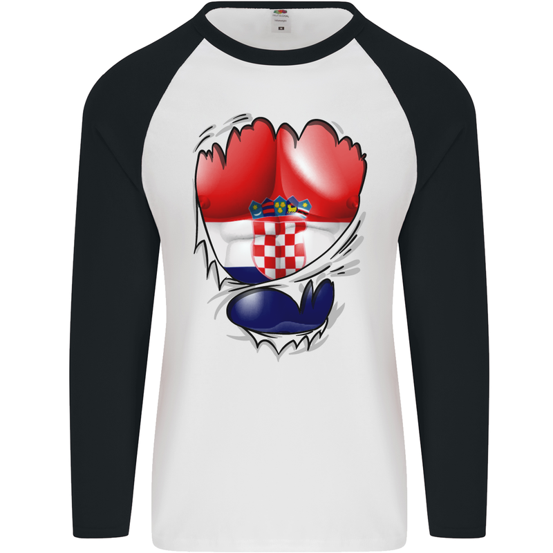 Gym Croatian Flag Ripped Muscles Croatia Mens L/S Baseball T-Shirt White/Black