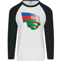 Curled Azerbaijan Flag Azerbaijani Day Football Mens L/S Baseball T-Shirt White/Black