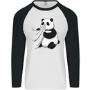 A Funny Panda Bear Mens L/S Baseball T-Shirt White/Black