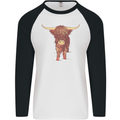 Highland Cattle Cow Scotland Scottish Mens L/S Baseball T-Shirt White/Black