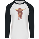 Highland Cattle Cow Scotland Scottish Mens L/S Baseball T-Shirt White/Black