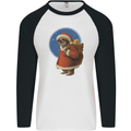 Santa Sloth Funny Christmas Xmas Mens L/S Baseball T-Shirt White/Black