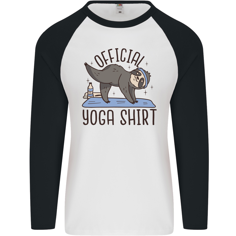 Funny Sloth Yoga Mens L/S Baseball T-Shirt White/Black