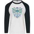 A Floral Dragonfly Mens L/S Baseball T-Shirt White/Black