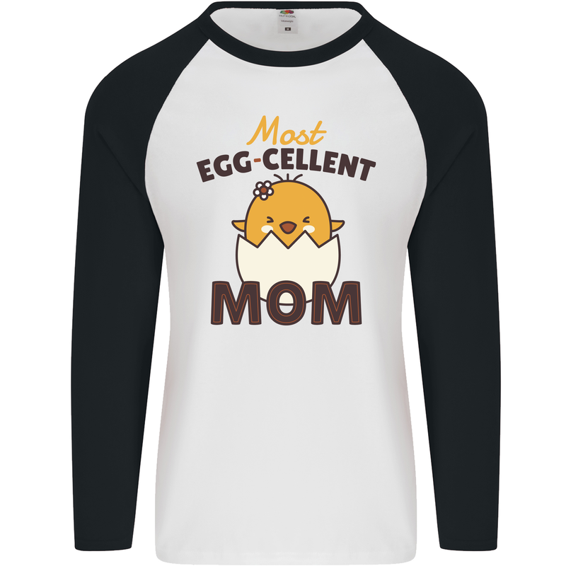 Mother's Day Easter Most Egg-cellent Mom Mens L/S Baseball T-Shirt White/Black