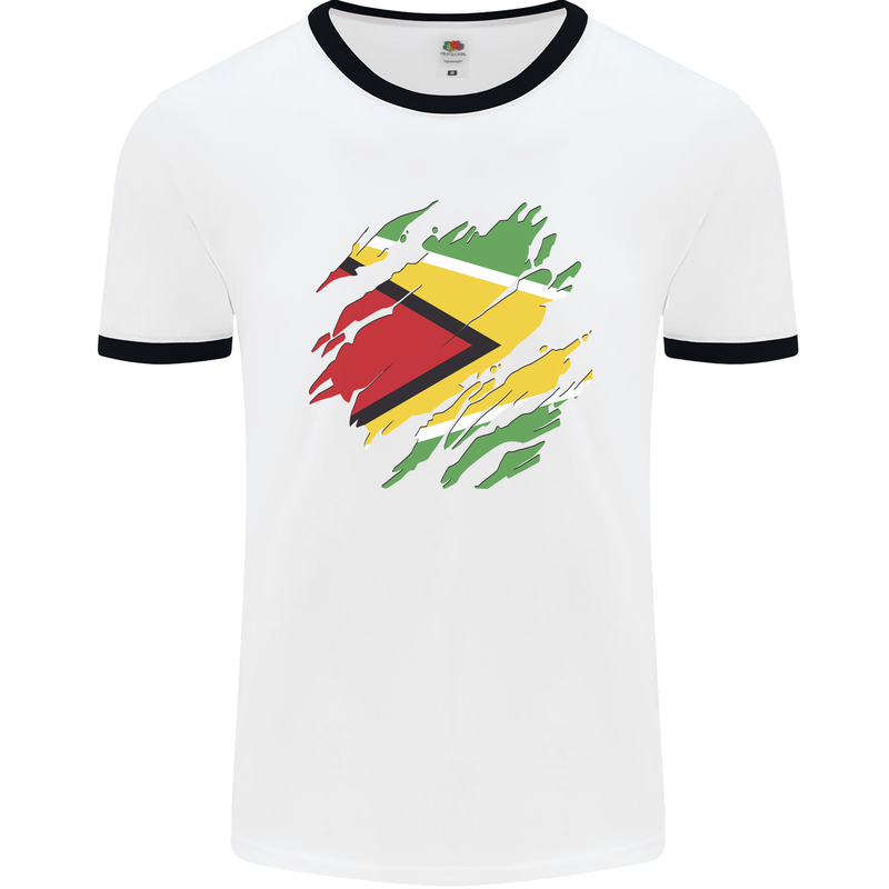 Torn Guyana Flag Guyanese Day Football Mens Ringer T-Shirt White/Black