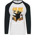 Catzilla Funny Cat Monster Parody Mens L/S Baseball T-Shirt White/Black