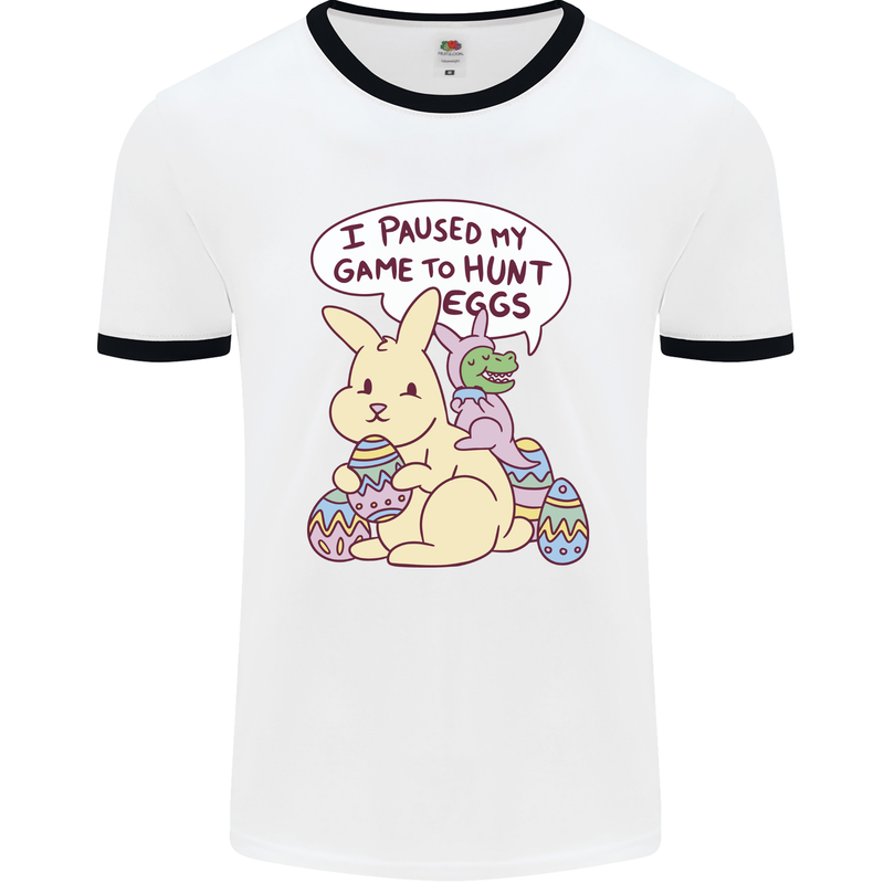 T-Rex Egg Hunt Mens Ringer T-Shirt White/Black