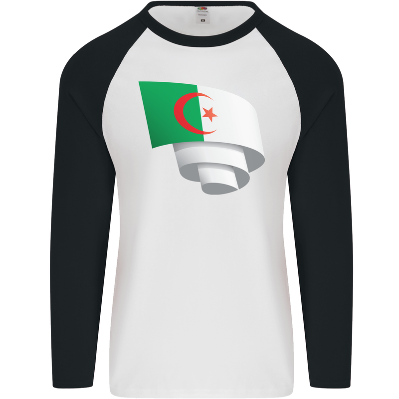 Curled Algeria Flag Algerian Day Football Mens L/S Baseball T-Shirt White/Black